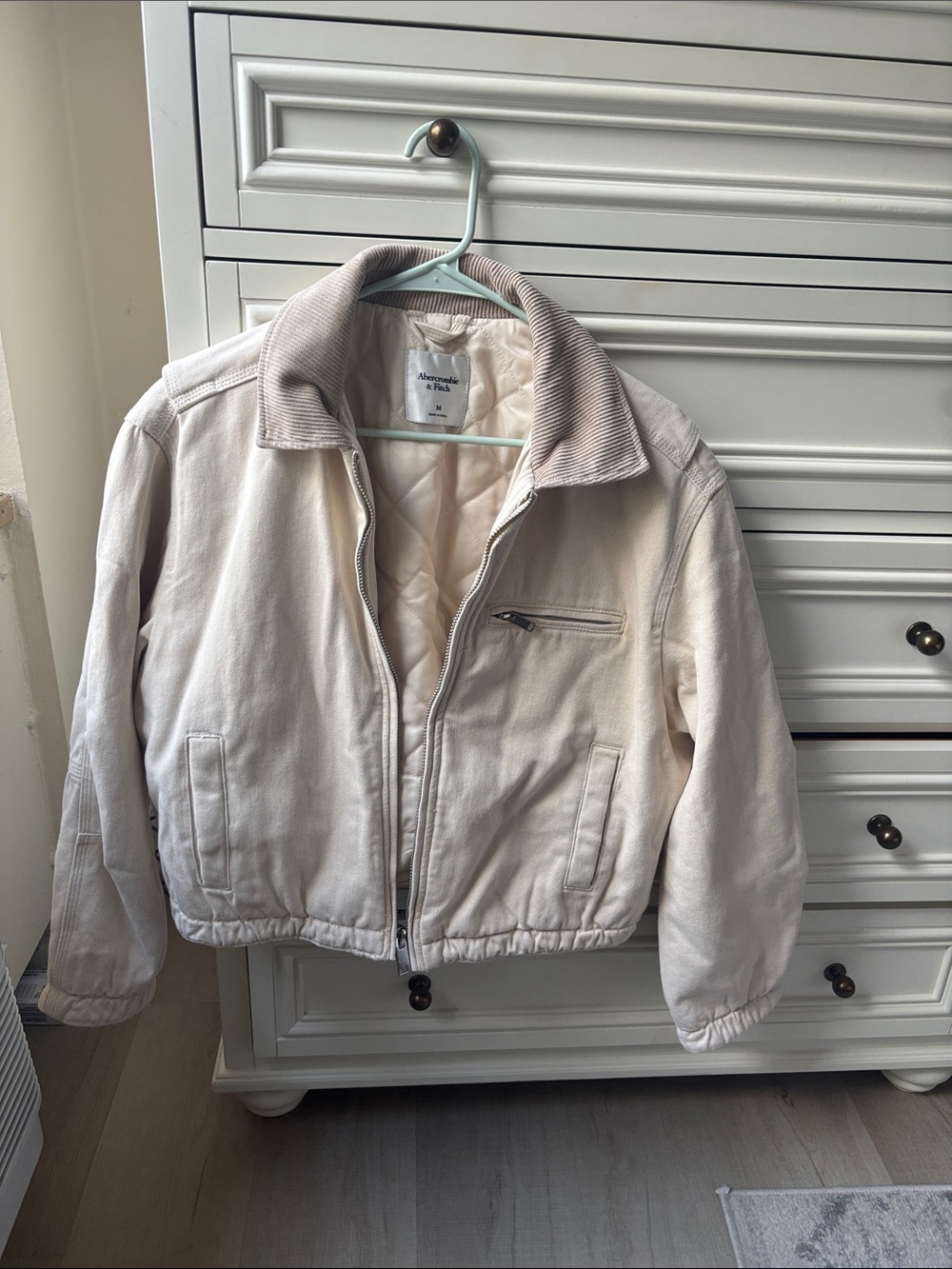 Abercrombie & Fitch Cream Quilted-Lined Bomber Jacket